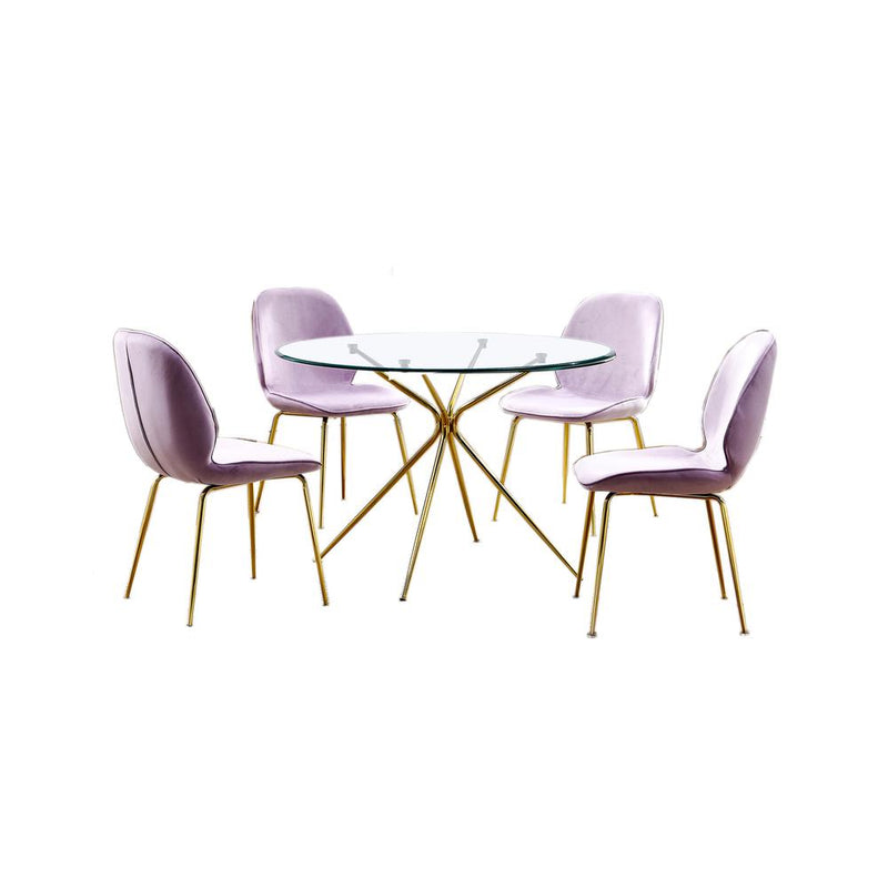 Best Master Furniture Valentinian 5 Piece Round Glass Dinette Set in Pink