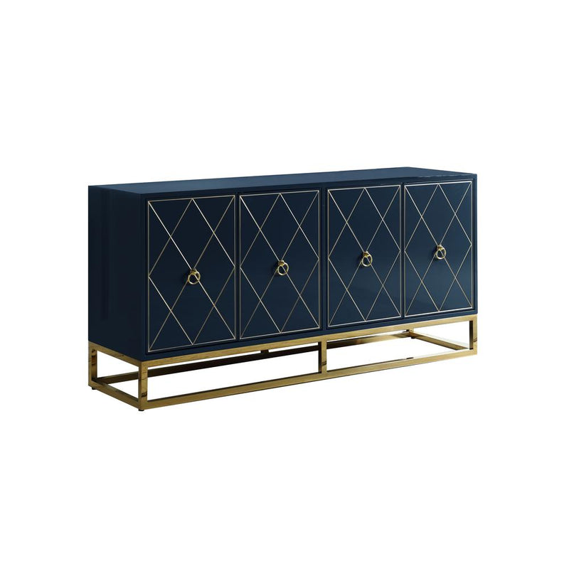 Best Master Furniture Senior 64" Transitional Wood Sideboard in Navy/Gold Plated