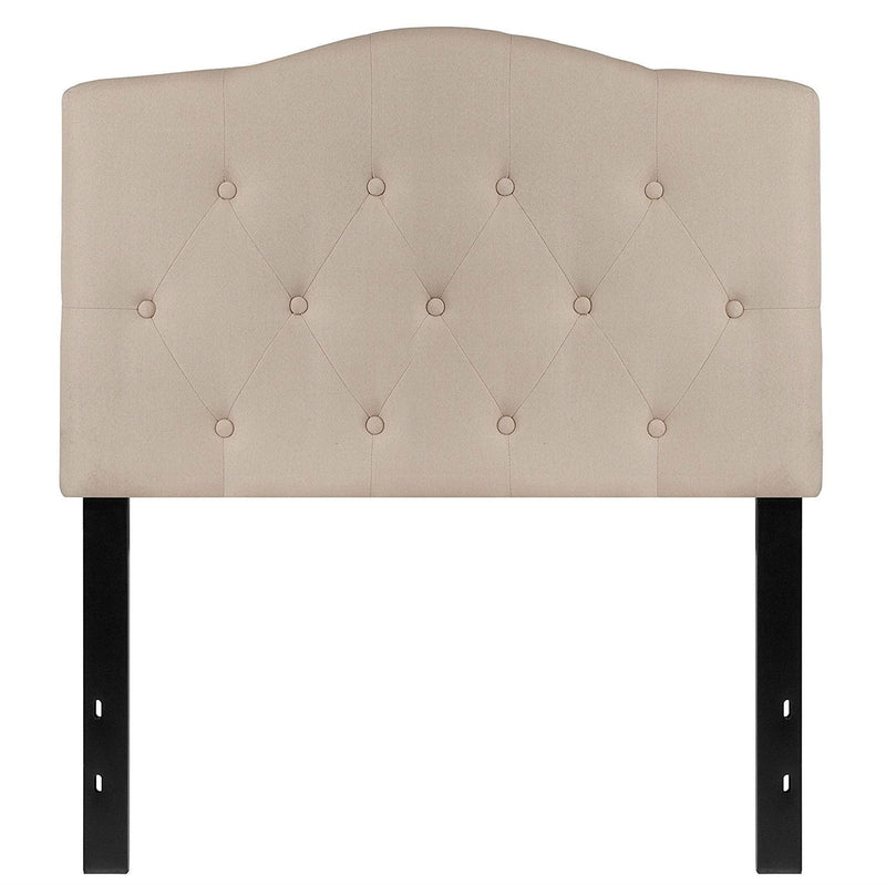 Twin size Beige Fabric Upholstered Button Tufted Headboard