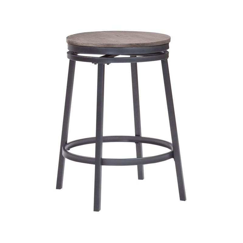 Stockton 25" Backless Metal Swivel Stool- Slate Grey - Grey Oak Seat