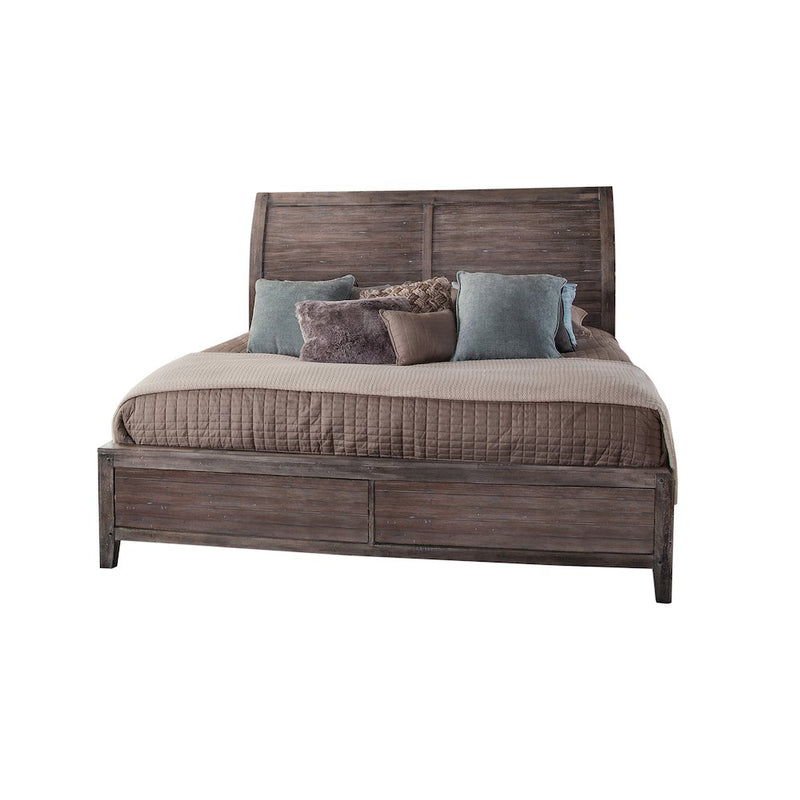 Aurora Queen Sleigh Bed - With Panel Footboard - Weathered Grey