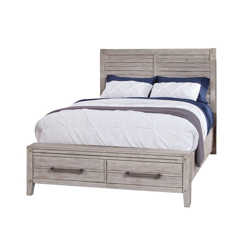 Aurora King Panel Bed - With Storage Footboard - Whitewash