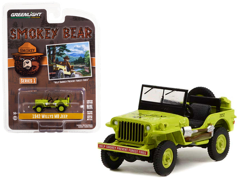 1942 Willys MB Jeep Bright Green Help Smokey Prevent Forest Fires Smokey Bear Series 1 1/64 Diecast Model Car by Greenlight