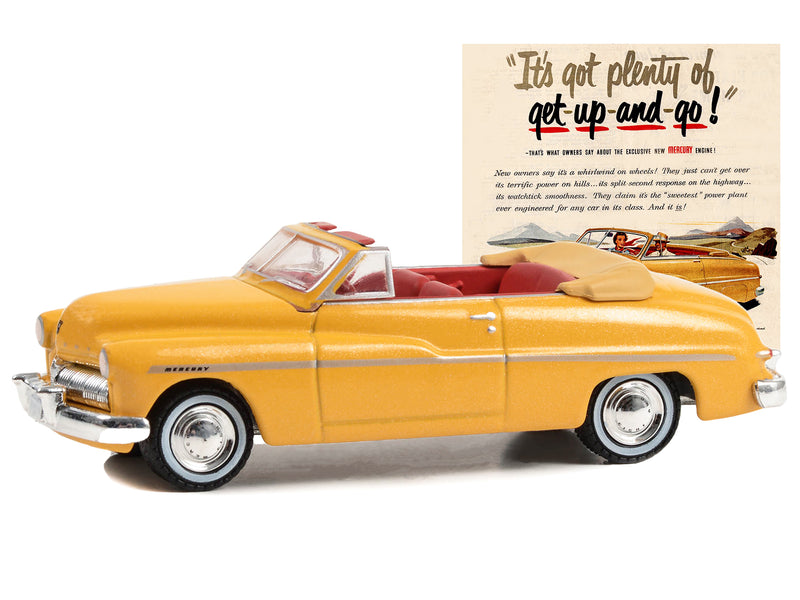 1949 Mercury Eight Convertible Yellow Metallic with Red Interior It鈥檚 Got Plenty Of Get-Up-And-Go! Vintage Ad Cars Series 9 1/64 Diecast Model Car by Greenlight