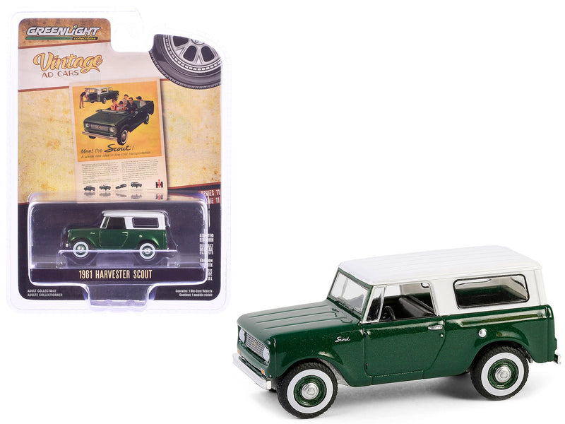 1961 Harvester Scout Green Metallic with White Top "Meet the Scout!" "Vintage Ad Cars" Series 11 1/64 Diecast Model Car by Greenlight