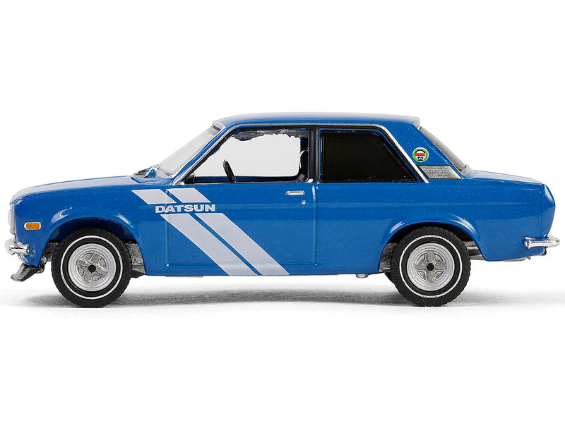 1972 Datsun 510 Blue Metallic with White Stripes "Show it Like it is - a Champion" "Vintage Ad Cars" Series 11 1/64 Diecast Model Car by Greenlight