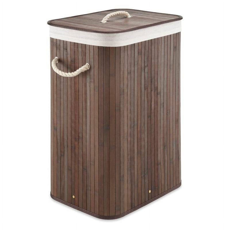 Brown Bamboo Laundry Hamper Dirty Clothes Basket with Lid and Removable Bag