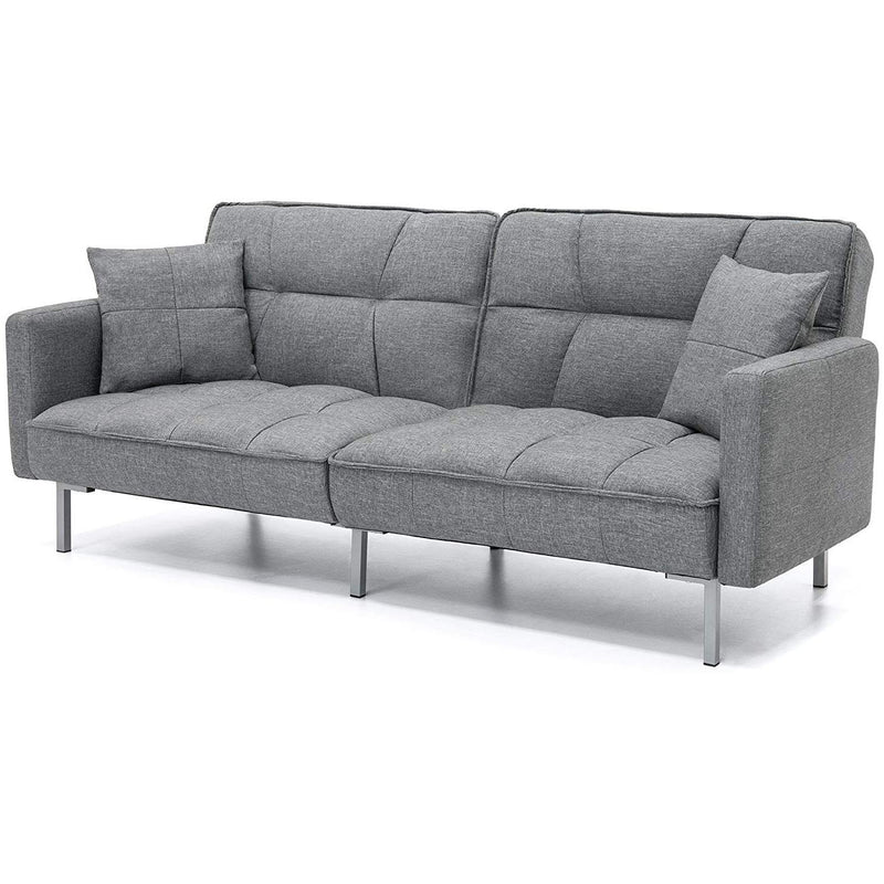 Modern Grey Linen Split-Back Futon Sofa Bed Couch