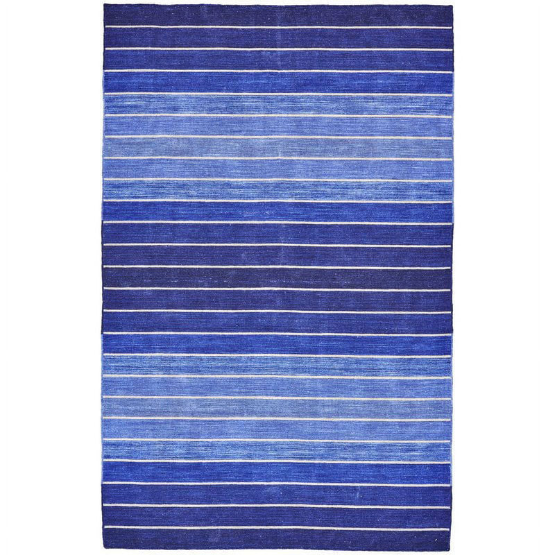 5 X 8 Striped Hand-Tufted Wool/Cotton Blue Area Rug