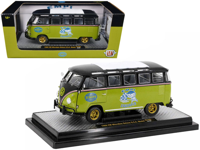 1960 Volkswagen Microbus Deluxe U.S.A. Model Lime Green and Black EMPI Equipped Limited Edition to 6550 pieces Worldwide 1/24 Diecast Model Car by M2 Machines