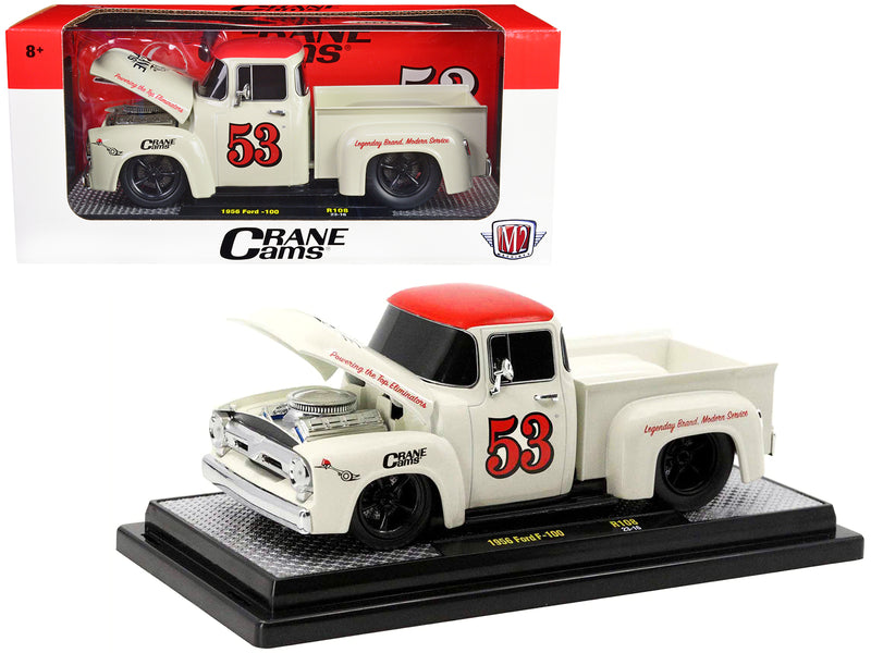 1956 Ford F-100 Pickup Truck Wimbledon White with Red Top Crane Cams Limited Edition to 6150 pieces Worldwide 1/24 Diecast Model Car by M2 Machines