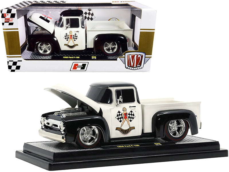 1956 Ford F-100 Pickup Truck "Hurst" Wimbledon White and Black Limited Edition to 7000 pieces Worldwide 1/24 Diecast Model Car by M2 Machines