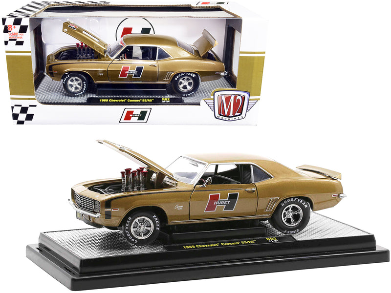 1969 Chevrolet Camaro SS/RS Gold Metallic with Black Stripes Hurst Limited Edition to 9600 pieces Worldwide 1/24 Diecast Model Car by M2 Machines