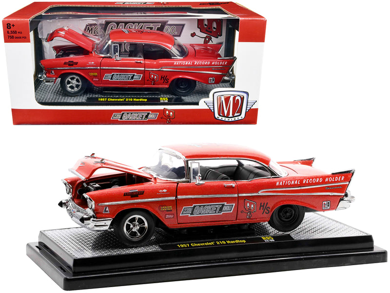 1957 Chevrolet 210 Hardtop Red Heavy Metallic with Graphics Mr. Gasket Co. Limited Edition to 6550 pieces Worldwide 1/24 Diecast Model Car by M2 Machines