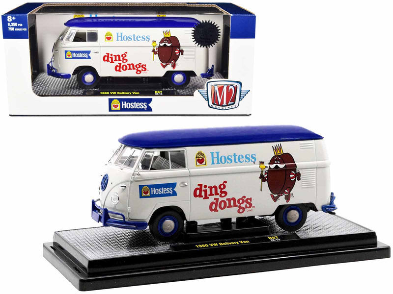 1960 Volkswagen Delivery Van Hostess Ding Dongs Wimbledon White with Blue Top Limited Edition to 8350 pieces Worldwide 1/24 Diecast Model Car by M2 Machines