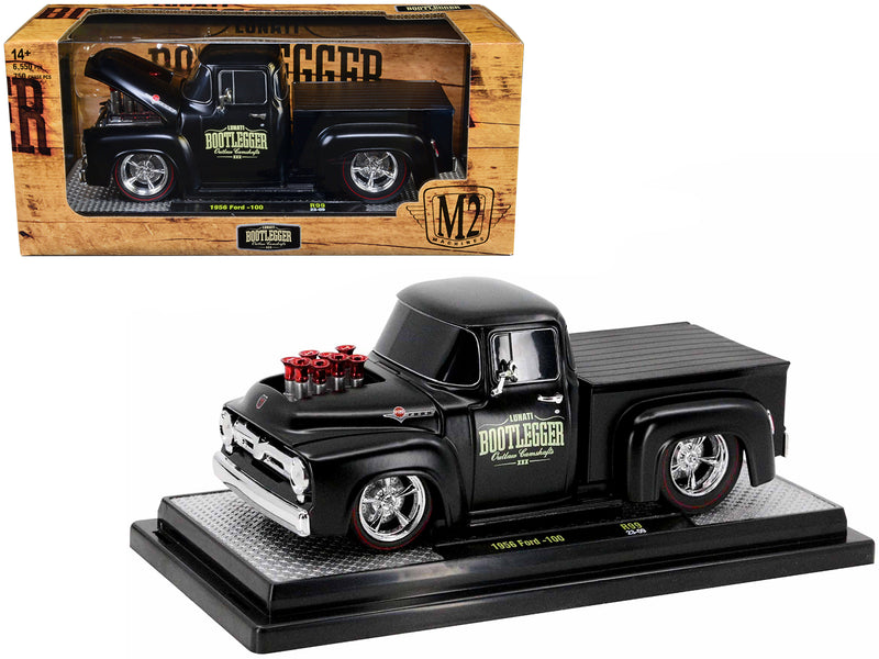 1956 Ford F-100 Pickup Truck Matt Black Lunati Bootlegger Limited Edition to 6550 pieces Worldwide 1/24 Diecast Model Car by M2 Machines