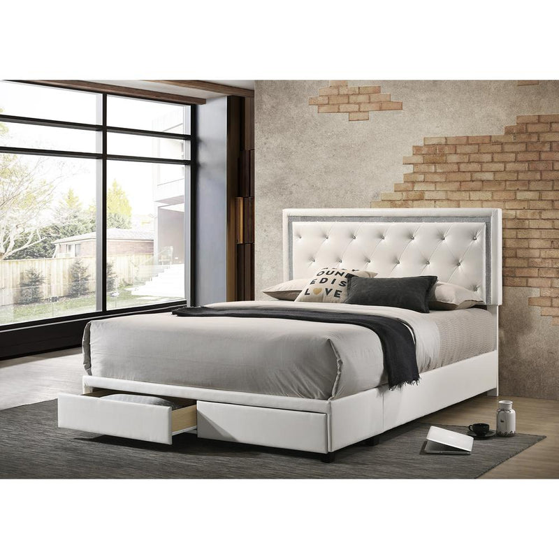 Faux Leather Storage Platform Bed, White, Queen Size