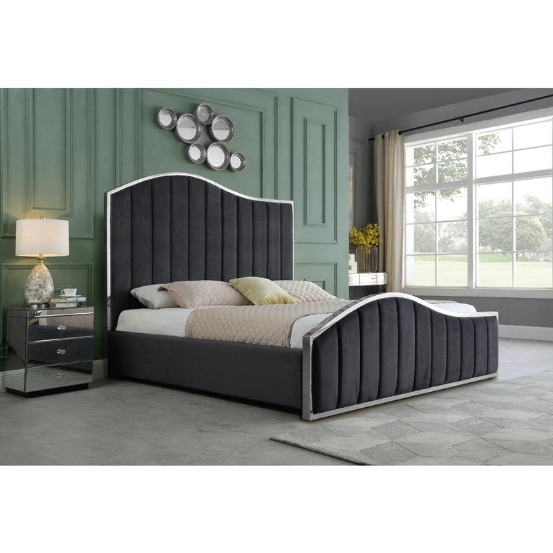 Dark Grey Velvet Platform Bed, California King Bed