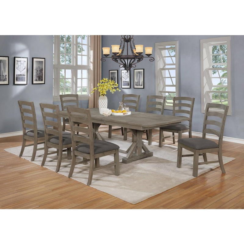 Classic 9pc Dining Set with Extendable Dining table with 18" Leaf and Wood and Linen Side Chairs, Gray