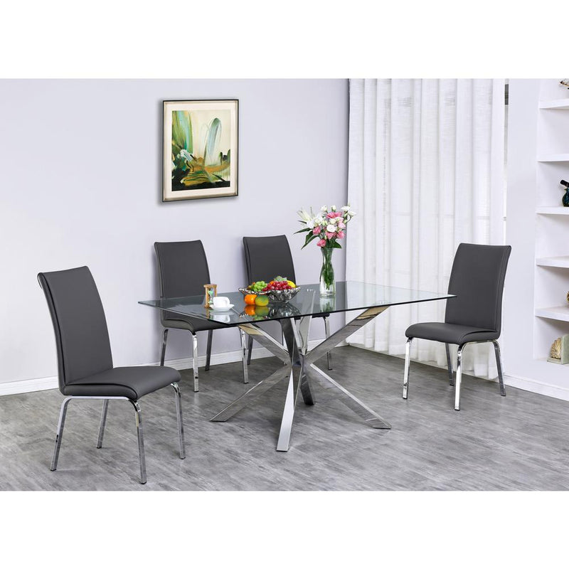 Classic 5pc Dining Set with Glass Top Dining Table and Faux Leather Side Chairs. Gray.