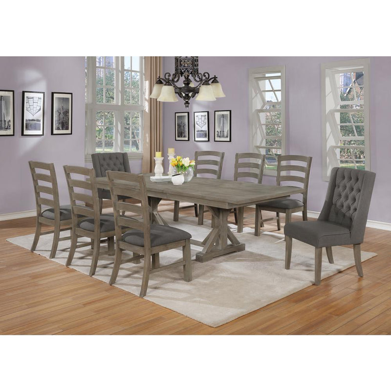 Classic Extension Dining 9 Piece Set w/18"Center Leaf, 8 Chairs in Dark Grey Linen