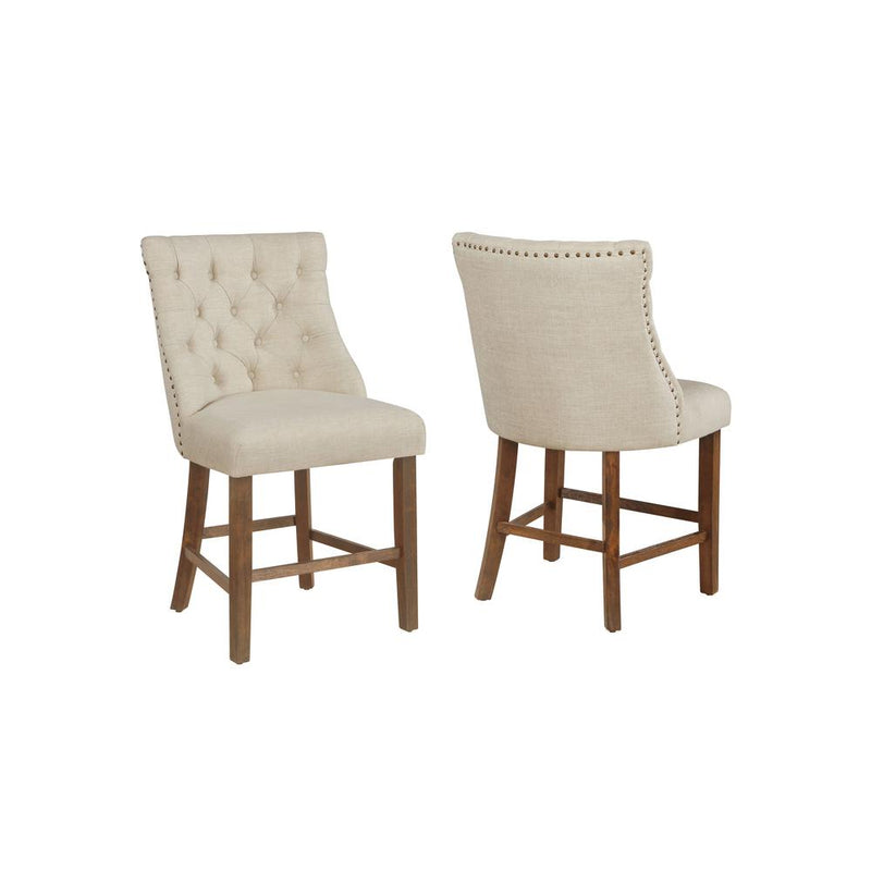 Counter height chair set of 2 in beige linen fabric