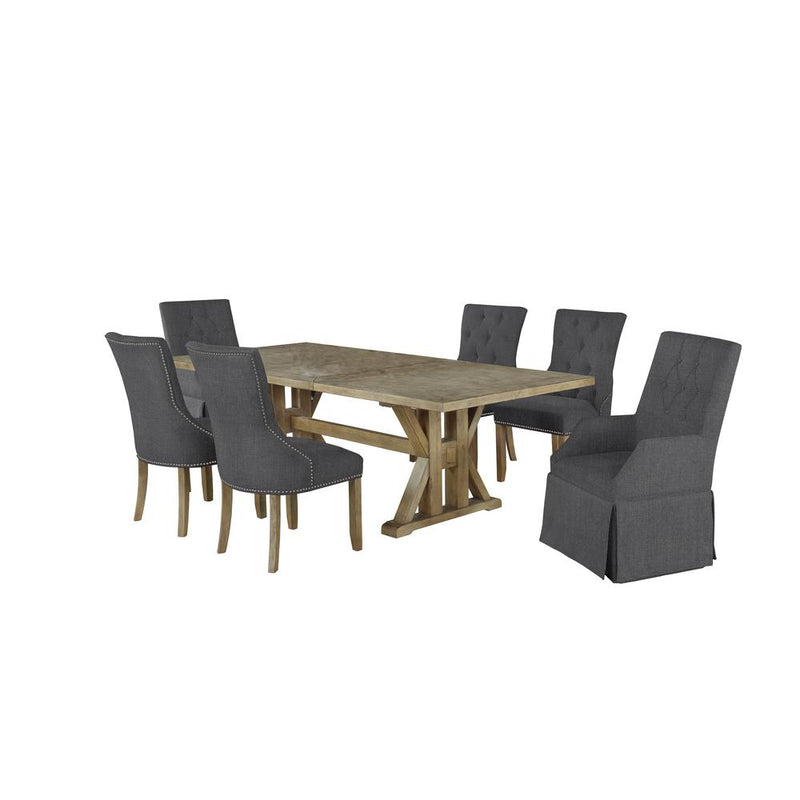 Classic 7pc Dining Set, Arm Chairs Tufted and Side Chairs Tufted & Nailhead Trim, Extendable Dining Table w/Center 24" Leaf, Dark Grey