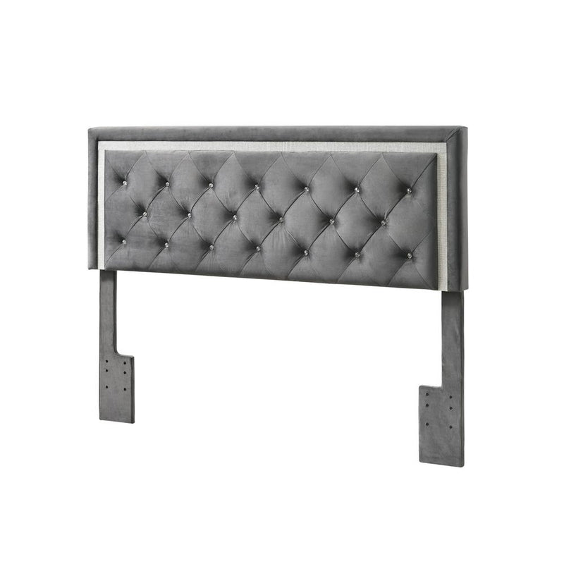 Dark Grey Velvet Uph. Panel Bed with Accents - Full