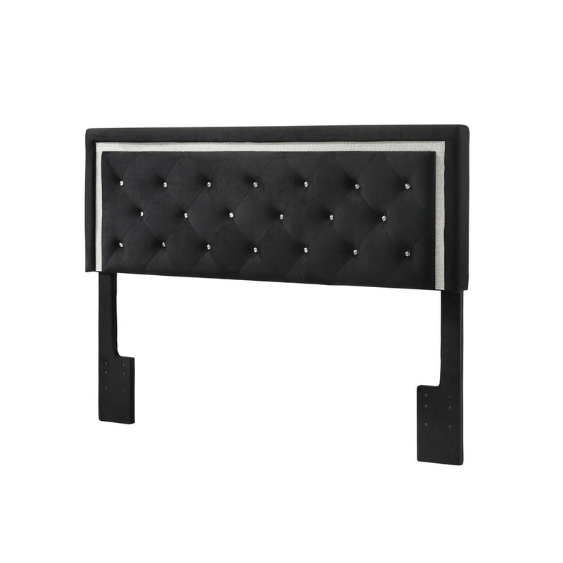 Black Velvet Uph. Panel Bed with Accents - Full