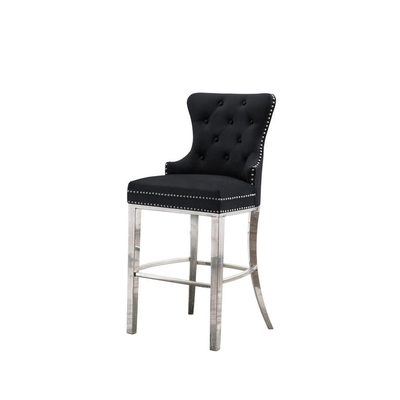 29" Black velvet bar stool with stainless steel base (SET OF 2)