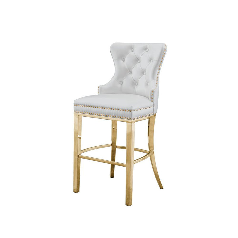 White faux leather bar stool with gold color stainless steel base (SET OF 2)