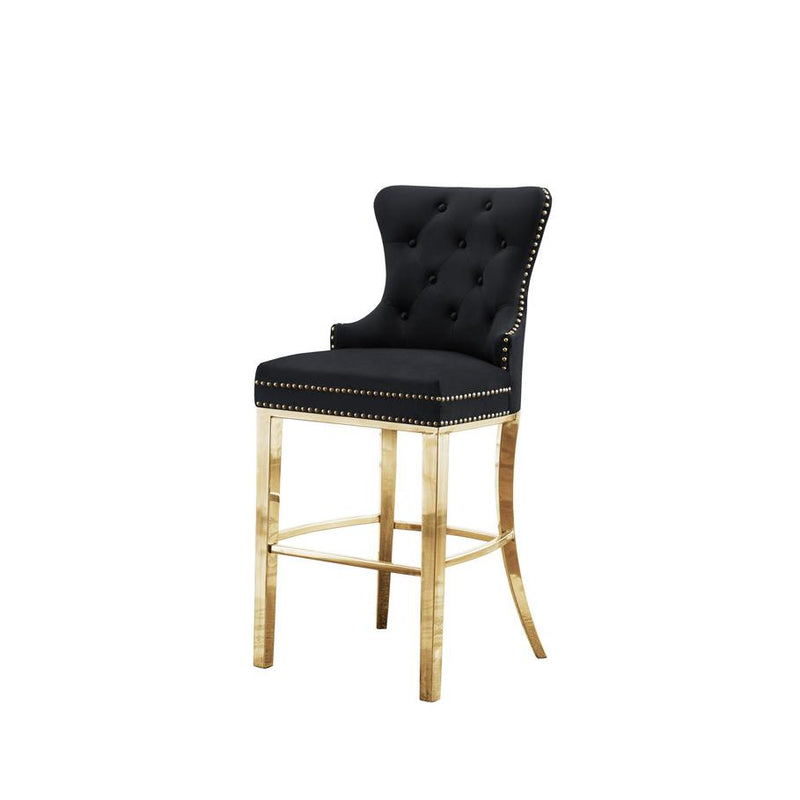 29" Black velvet bar stool with gold color stainless steel base (SET OF 2)