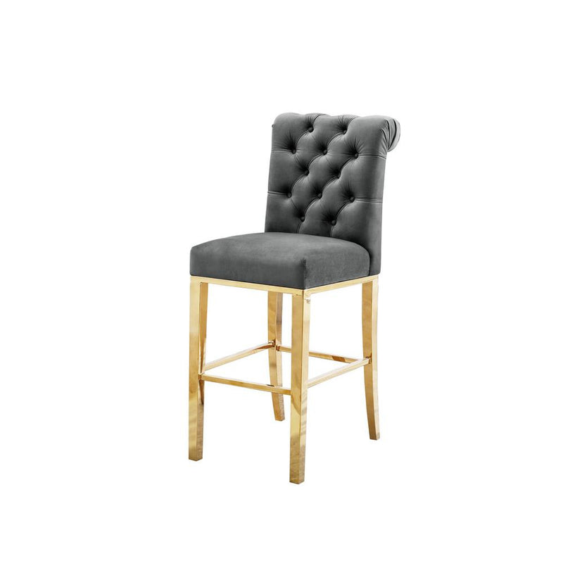 29" Dark grey velvet barstool with a gold color base (SET OF 2)