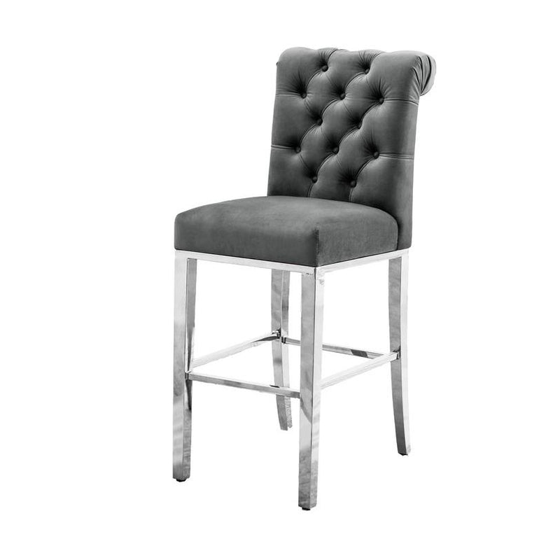 29" Dark Grey velvet barstool with a silver color base (SET OF 2)