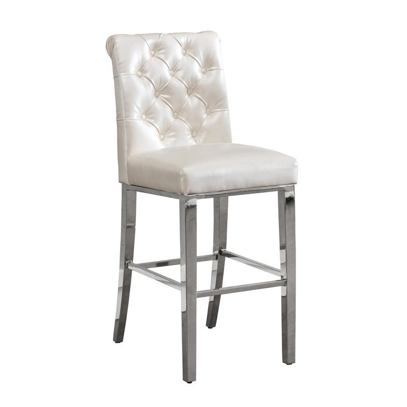 29" White faux leather barstool with a silver color base (SET OF 2)