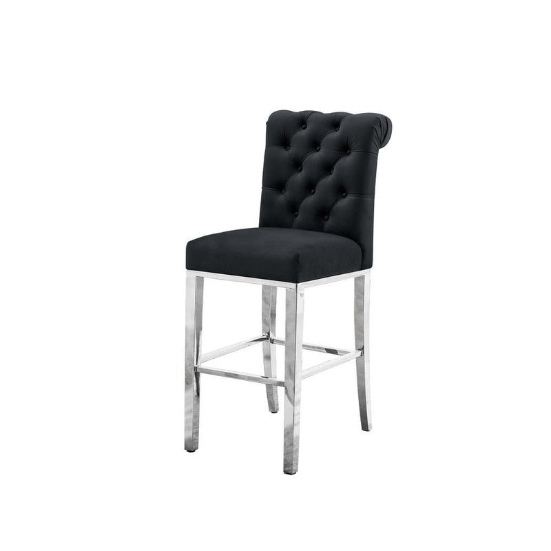 29" Black velvet barstool with a silver color base (SET OF 2)