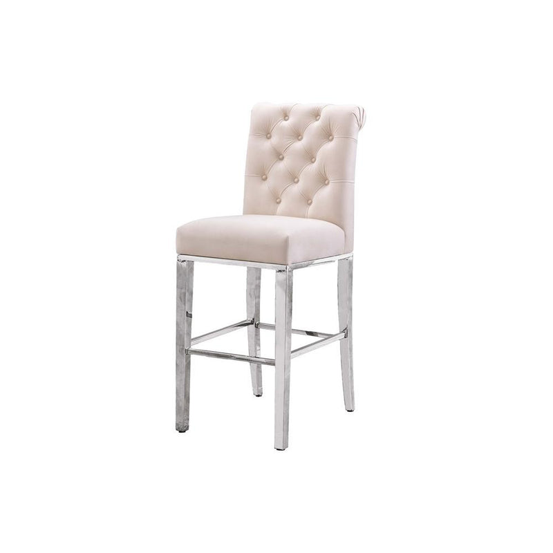 29" Cream velvet barstool with a silver color base (SET OF 2)