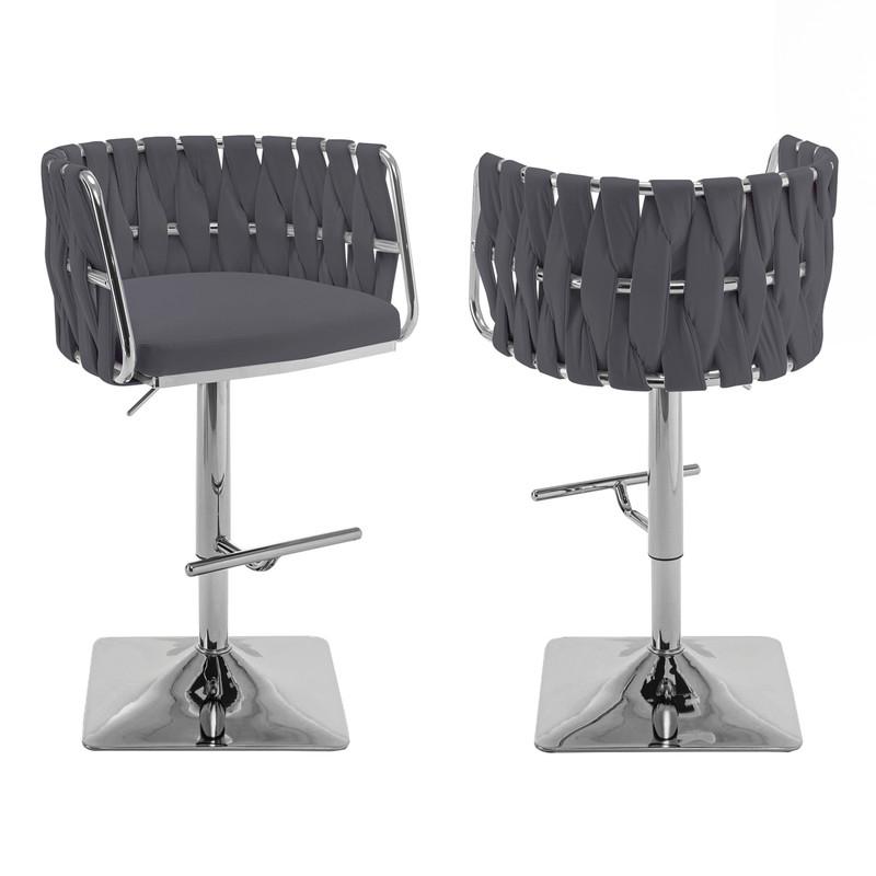 Velvet Upholstered barstool in Dark gray and silver color base (SET OF 2)