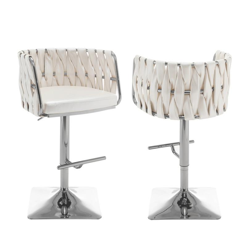 Barstool in White faux leather and silver color base (SET OF 2)