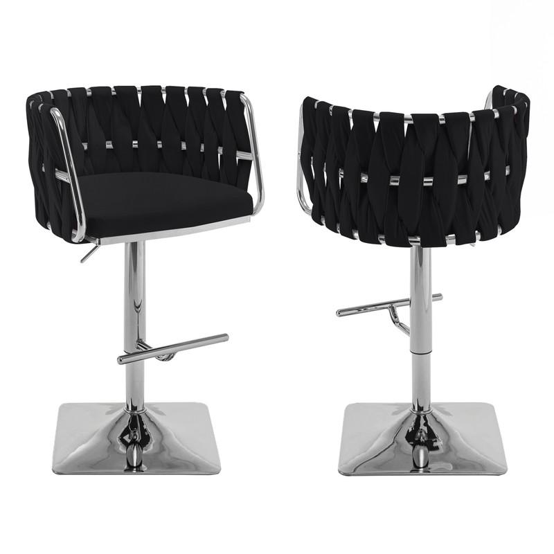 Velvet upholstered barstool in Black fabric and silver color base (SET OF 2)