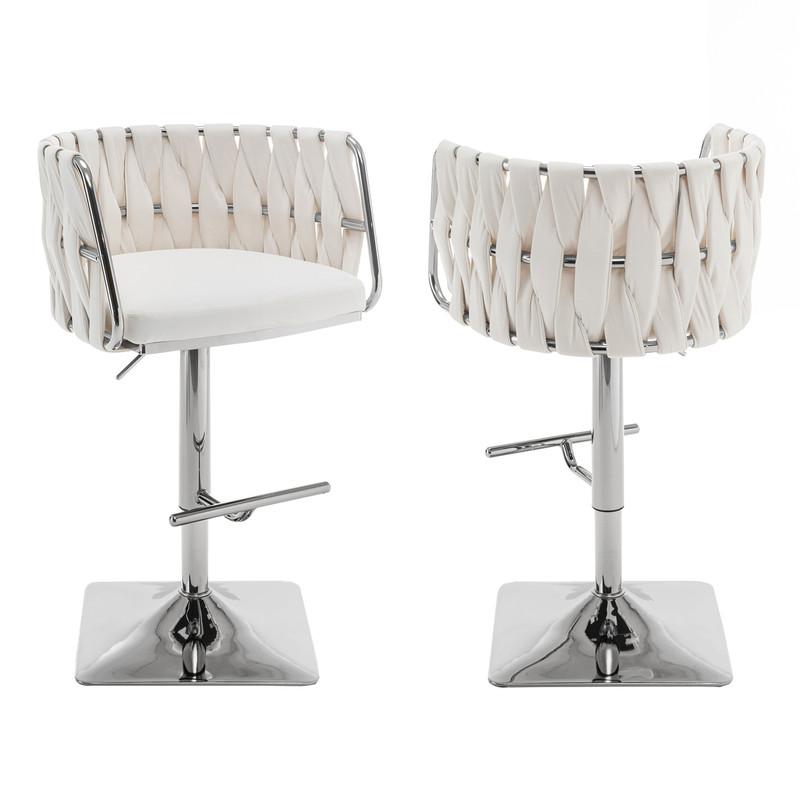 Velvet upholstered barstool in Cream fabric and silver color base (SET OF 2)