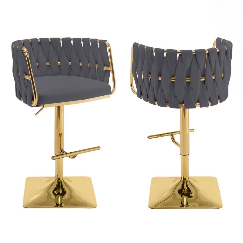 Velvet Upholstered barstool in Dark gray and gold color base (SET OF 2)