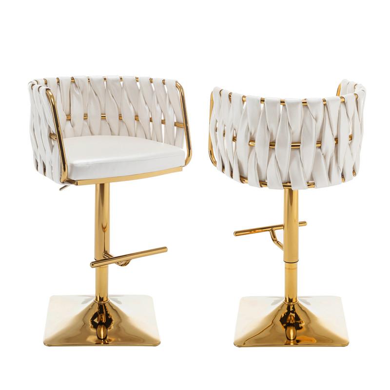 Barstool in White faux leather and gold color base (SET OF 2)