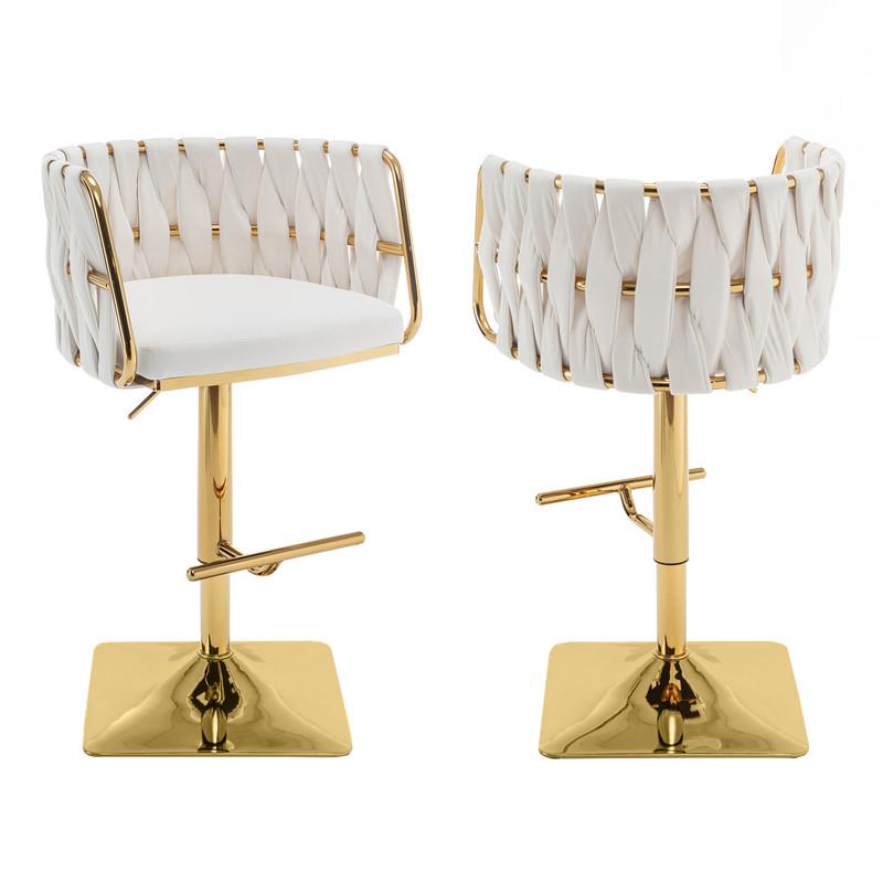 Velvet upholstered barstool in Cream fabric and gold color base (SET OF 2)