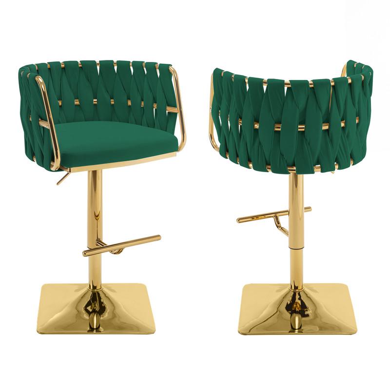 Velvet Upholstered barstool in Emerald green and gold color base (SET OF 2)