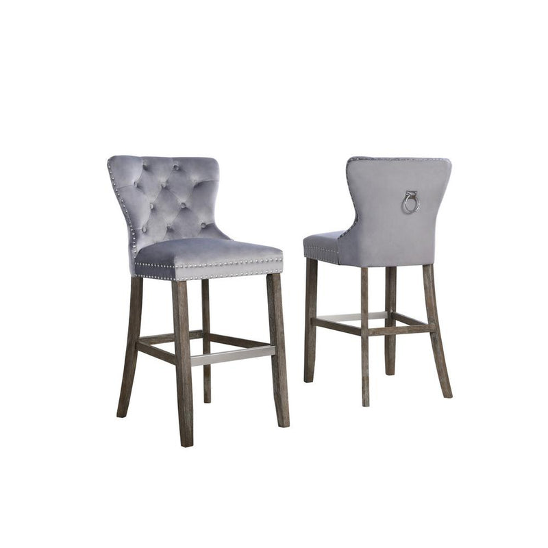 29" dark grey velvet bar stool with wood base