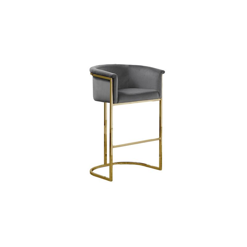 29" Dark Gray Velvet Upholstered Barstool with Gold Base -Single