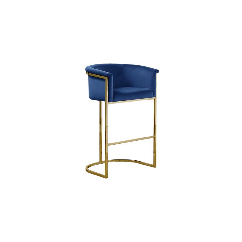 29" Navy Blue Upholstered Barstool with Gold Base -Single