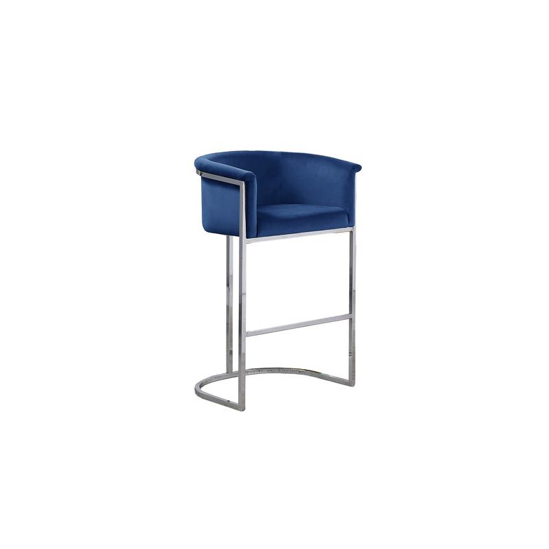 29" Navy Blue Upholstered Barstool with Silver Base -Single