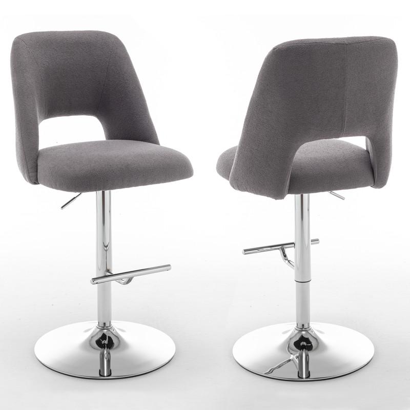 Boucle fabric barstool with a dark grey seat and silver base (SET OF 2)